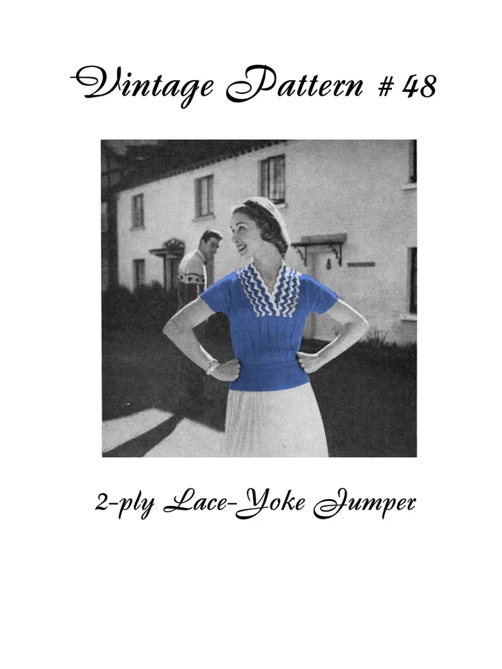 Vintage Knitting Pattern 48 Lace-Yoke Jumper Women