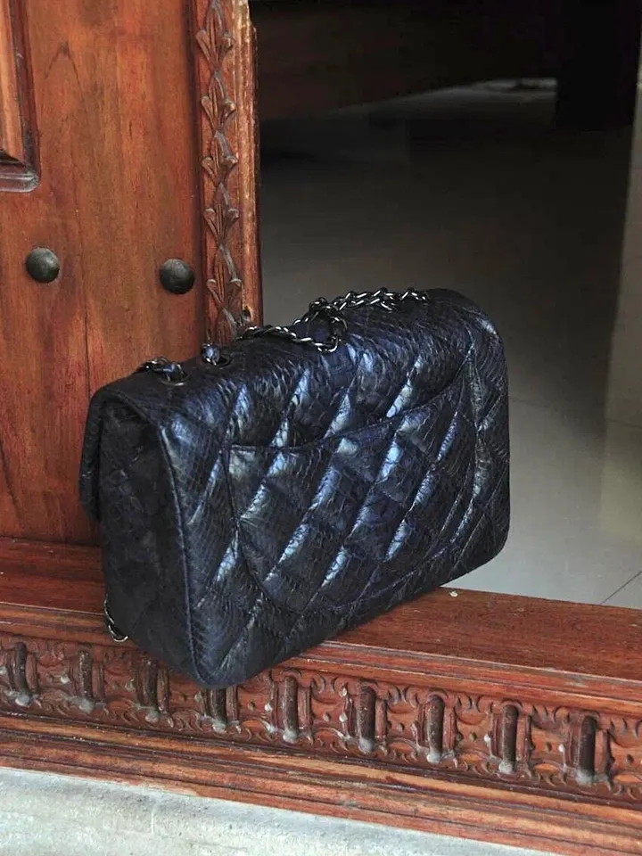 Genuine python skin classy stitched big blue crossbody | designer women leather handbag | snakeprint bag | crossbody purse | gift for her
