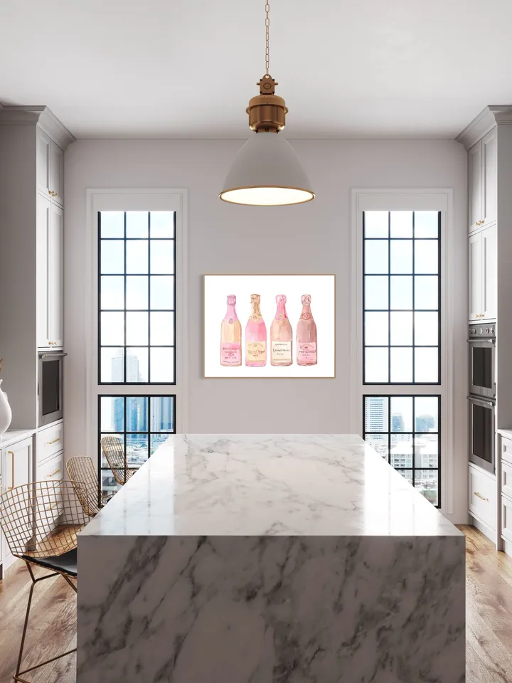 Bar Cart, Pink Champagne Bottle Watercolor Painting Print, Art Bar Cart Print, Pink Champagne Print, Drink Wall Art, Champagne Lover Gift