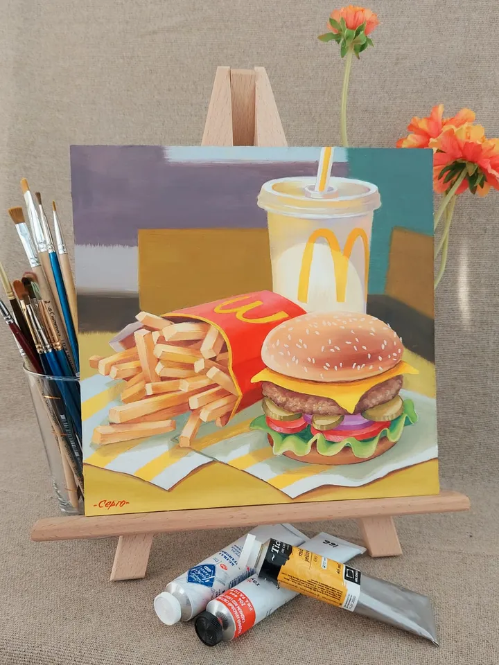 McDonalds Art Original Oil Painting 10x10 inches.