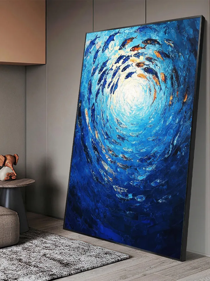 Ocean Painting, School of Fish Art, Impasto Fish Artwork, Blue Ocean Art, Underwater Scene, Textured Wall Art, Original Painting, Home Decor