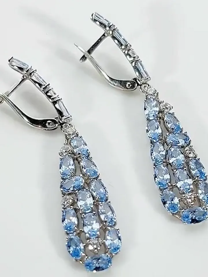 Women's long earrings silver 925 with topaz
