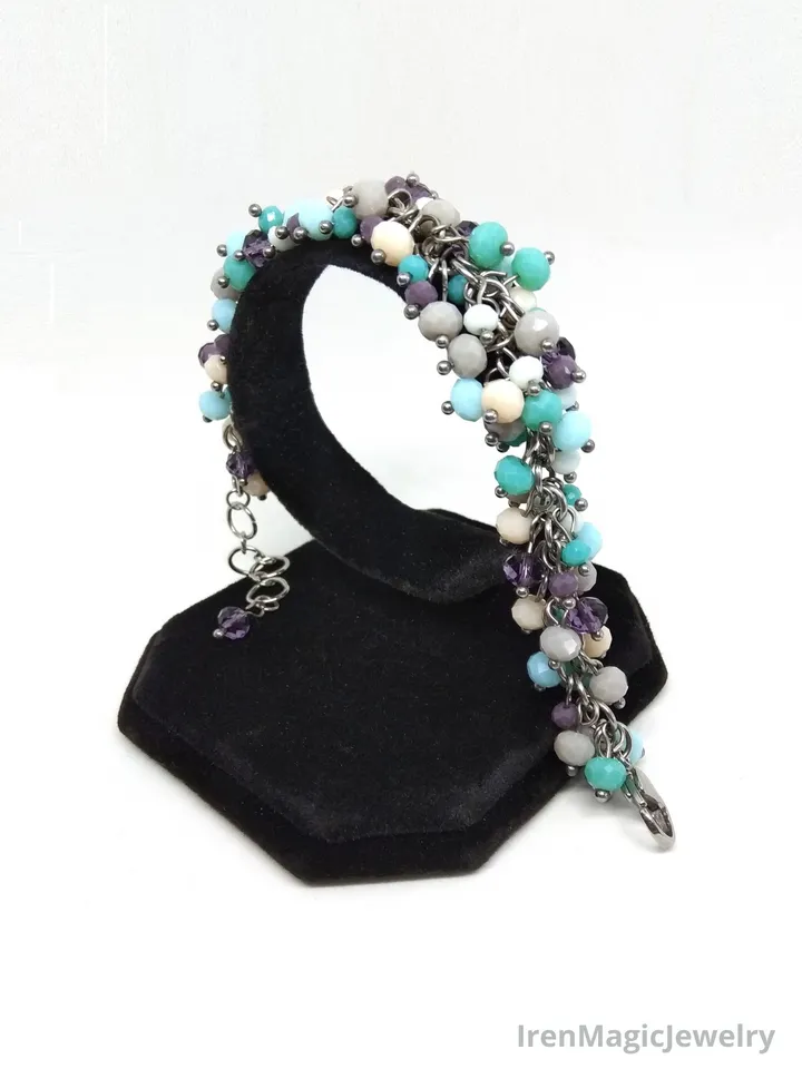 Blue & Lilac Glass Bead Bracelet