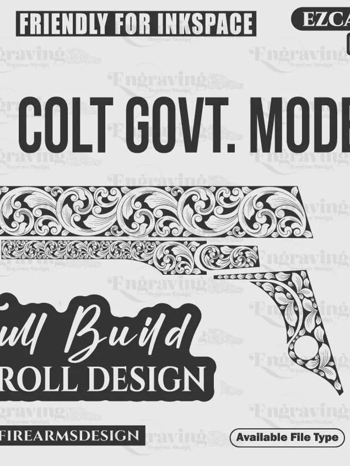 Colt Govt. Model Scroll,lasercut,laserengraving,fiberlaser,svgdesign,skull,engravingfiles,laserpattern,engravingdesign,engravingpattern