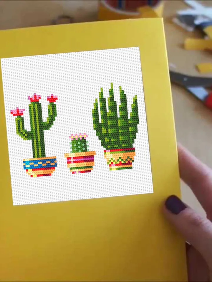 Potted plants cross stitch pattern download PDF, Small floral cross stitch chart, Garden beginner stitch, House plants embroidery PDF #P14