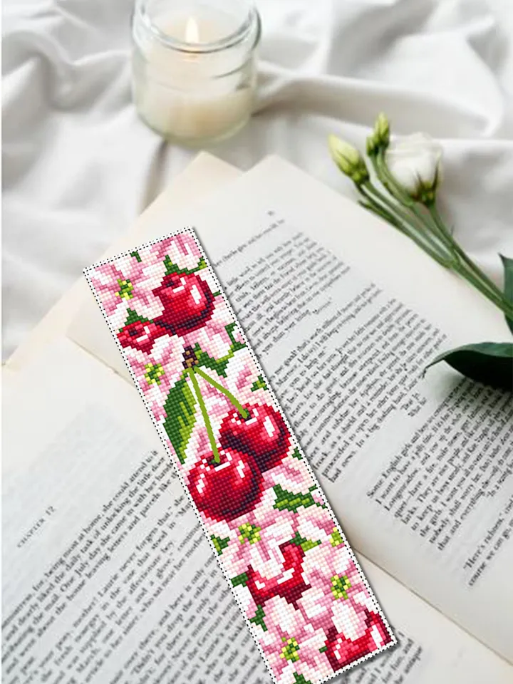 Сherry blossom bookmark cross stitch pattern PDF download Floral bookmark pattern, Cherry berries, Spring embroidery PDF Sakura flower #B145