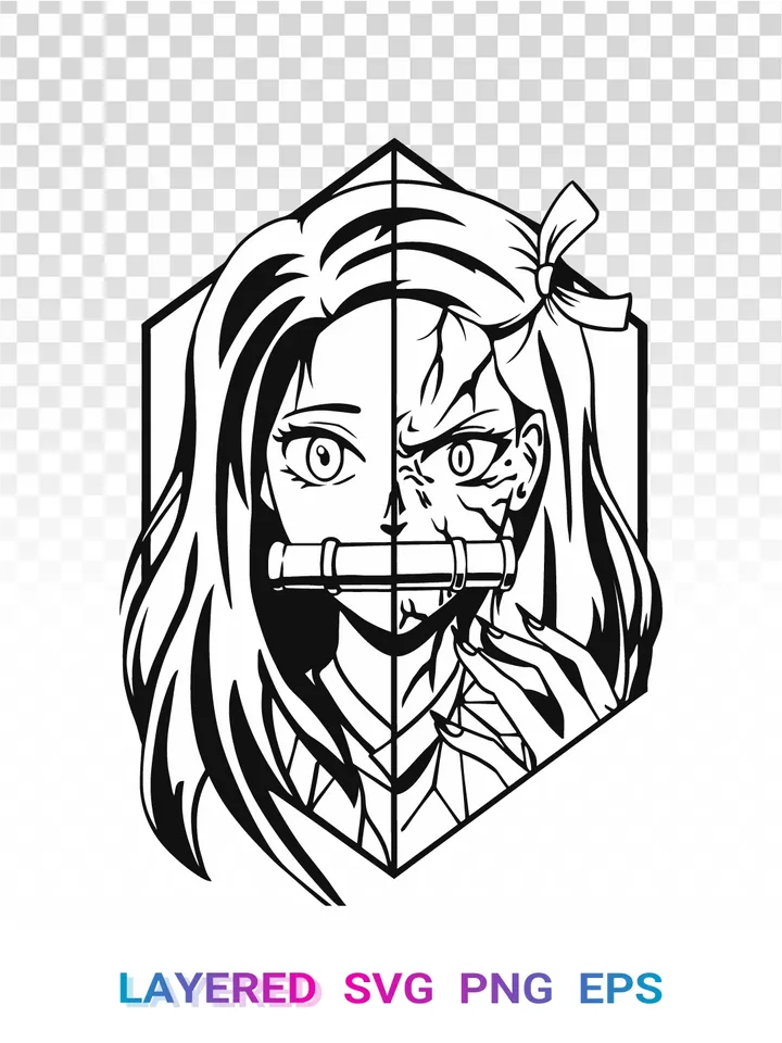 Nezuko SVG PNG, Demon Slayer Layered Clipart, Cricut