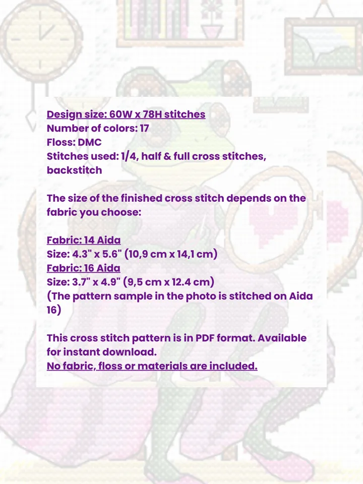 Cross stitch pattern Frog, digital cross stitch chart PDF