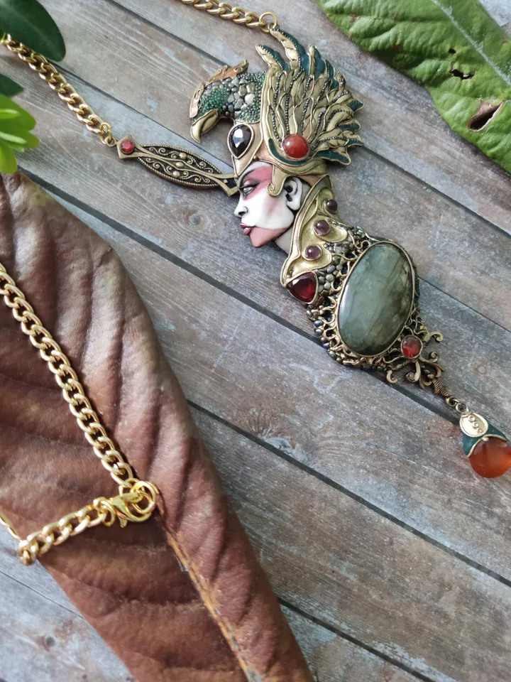 Necklace Forgotten Goddess, Goddess necklace, sculpture necklace, art nouveau necklace