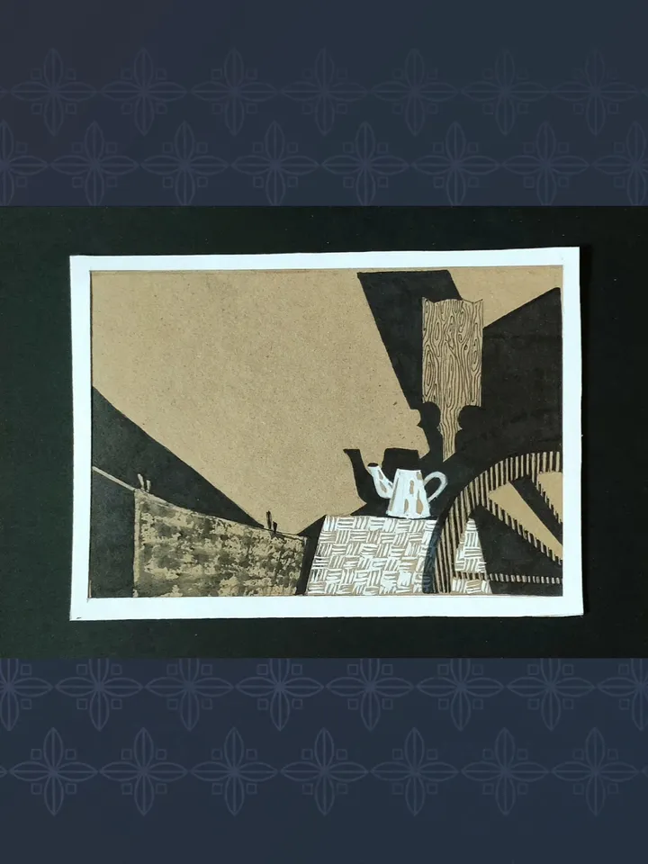 Professional original artwork. Still life with white teapot