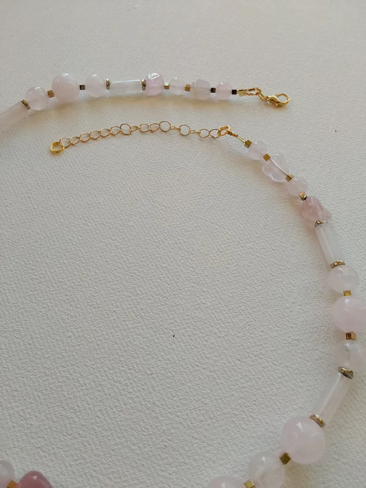 Choker, necklace, beads made of natural stones. Rose quartz and hematite. 45-50 cm. Delicate, airy decoration for the neck