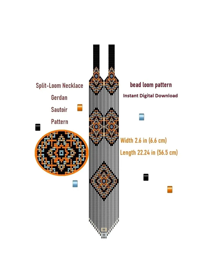 Bead loom pattern, scheme for a Gerdan-Split-Loom Necklace, Beaded Sautoir, Beading Loom only Pattern, Instant Download, PDF