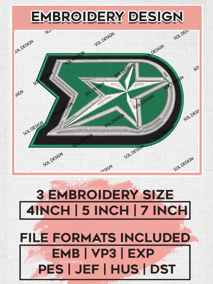 NHL Dallas Stars Logo Embroidery Designs, NHL Dallas Stars Team Logo Machine embroidery Files, Hockey Team Logo Emb Files, NHL Stars Logo, Machine embroidery Files, Digital Download