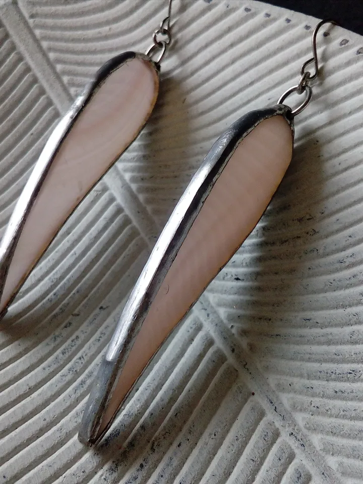 Dangle earrings, beige earring, glass earrings, simple stained glass, long earrings, kawaii earrings, petals