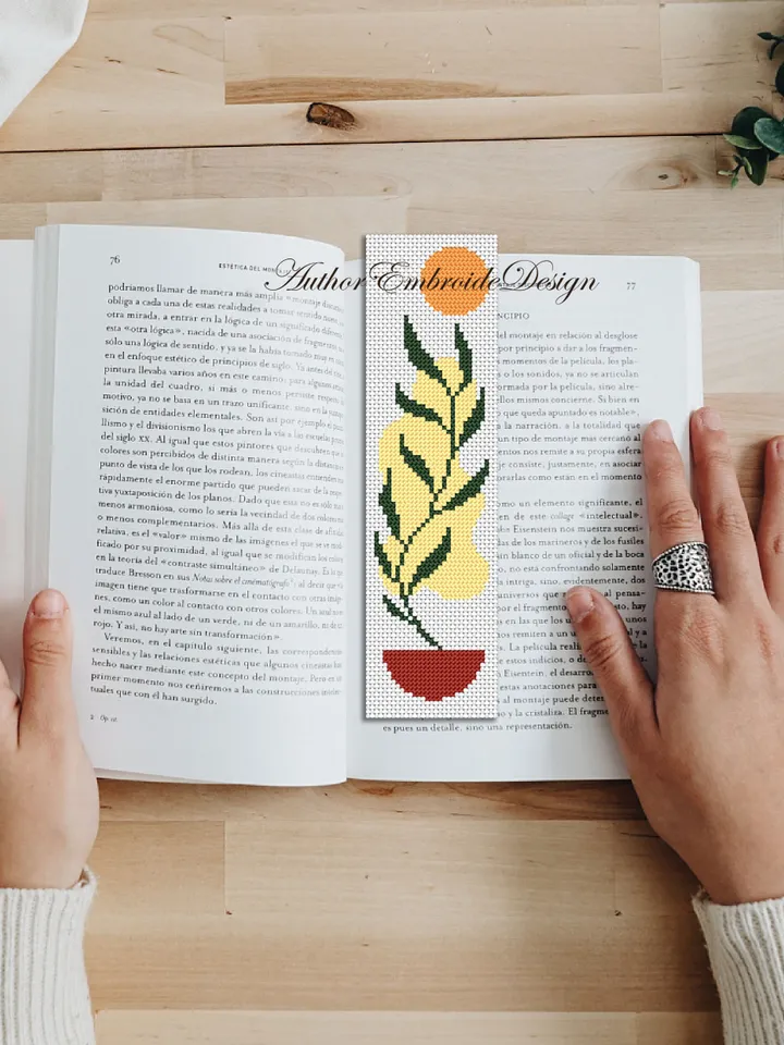 Abstract boho bookmark cross stitch pattern PDF download Minimalist floral cross stitch chart, Bookmark pattern digital PDF Boho gifts #B288