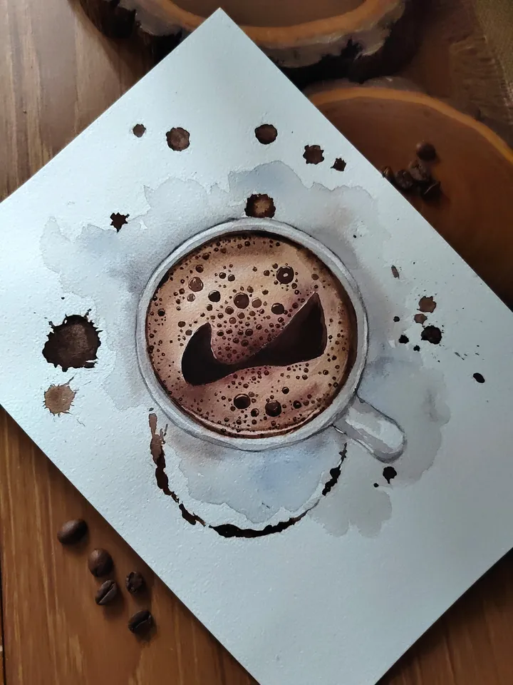 Black Coffee Cup Art Handmade Coffee Artwork Coffee Lover Gift Kitchen Decor Original Watercolor Painting Unique Wall Art 8,27x11,42 in