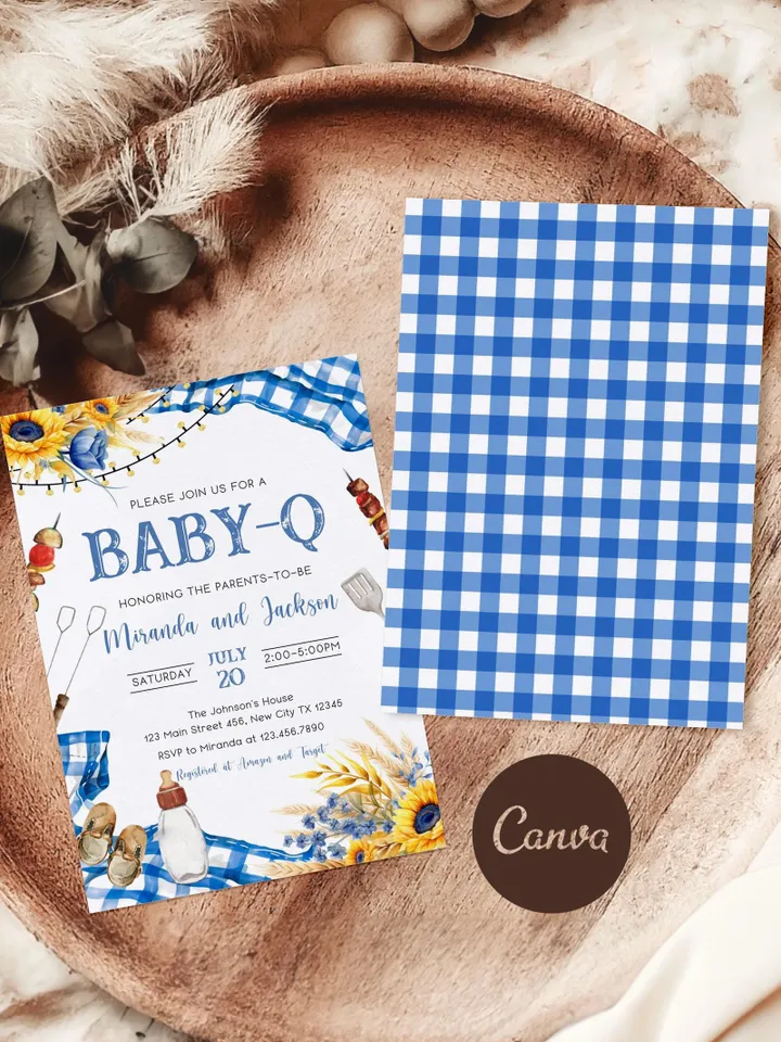BBQ Baby Shower Invitation, Baby-q Baby Shower Invite, Boy Baby Shower, BBQ Party Baby Sprinkle Invitation, Editable Canva Template BBQ04
