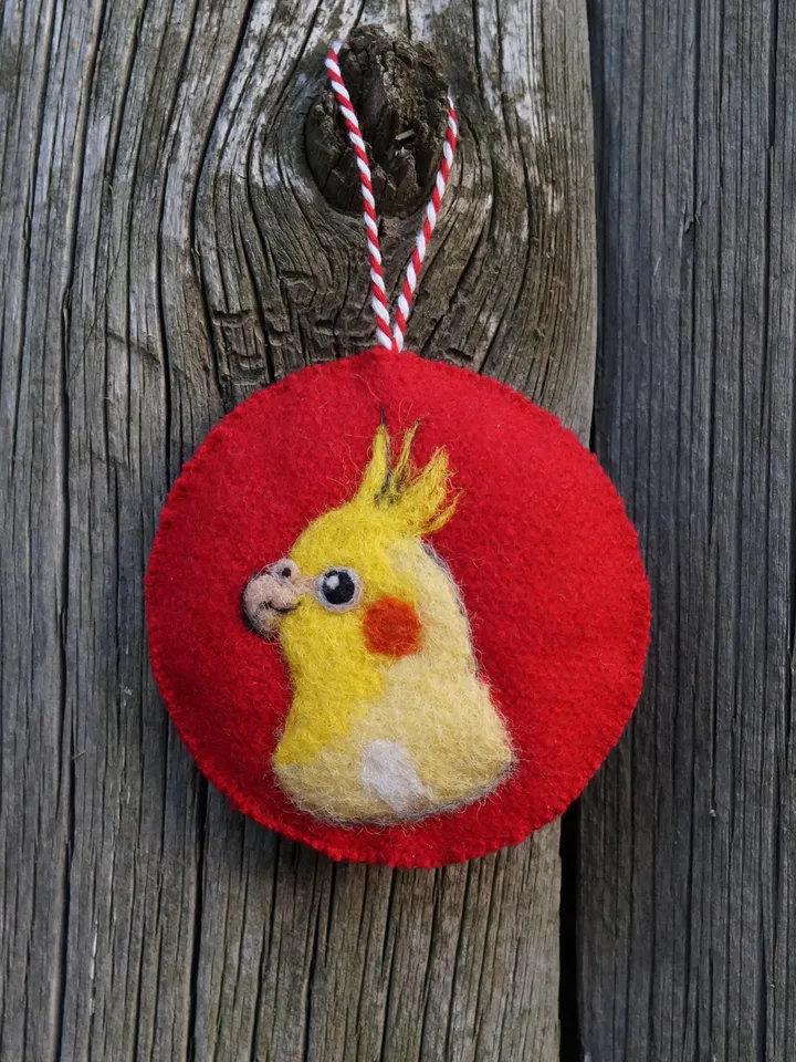 Yellow cockatiel Christmas ornament, pet portrait, made to order