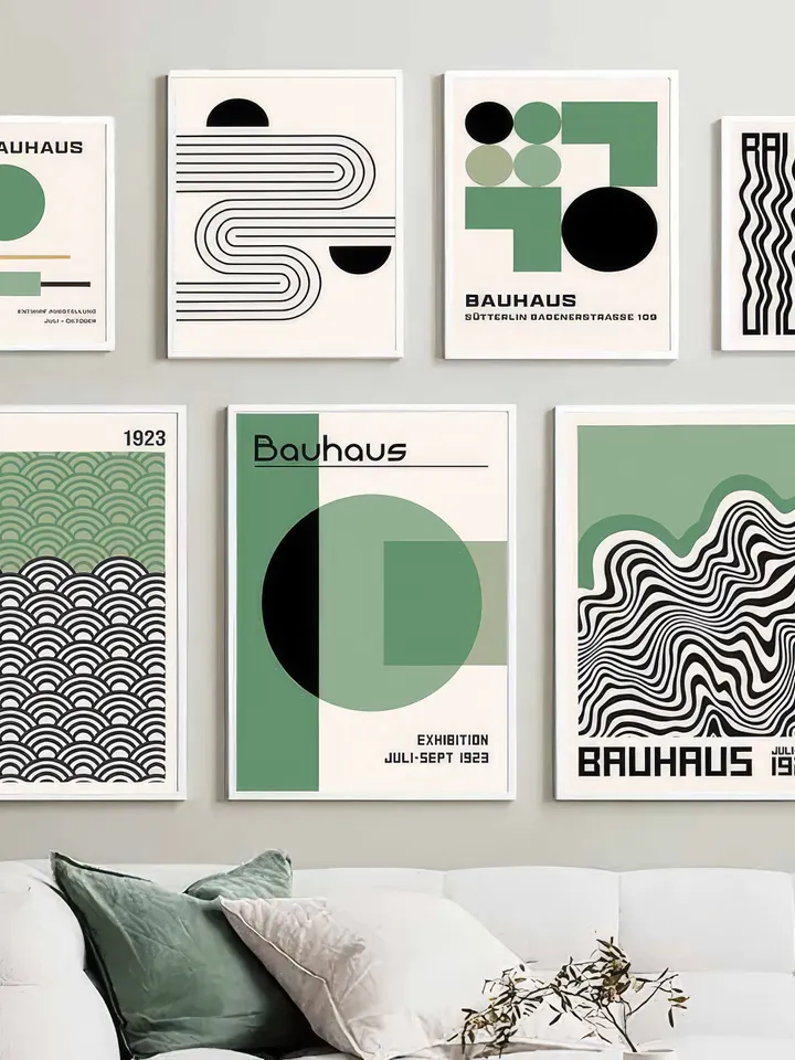 Bauhaus poster set of 8, premium printable, wall art prints, mid century modern, minimalist abstract geometric bundle, digital download arts