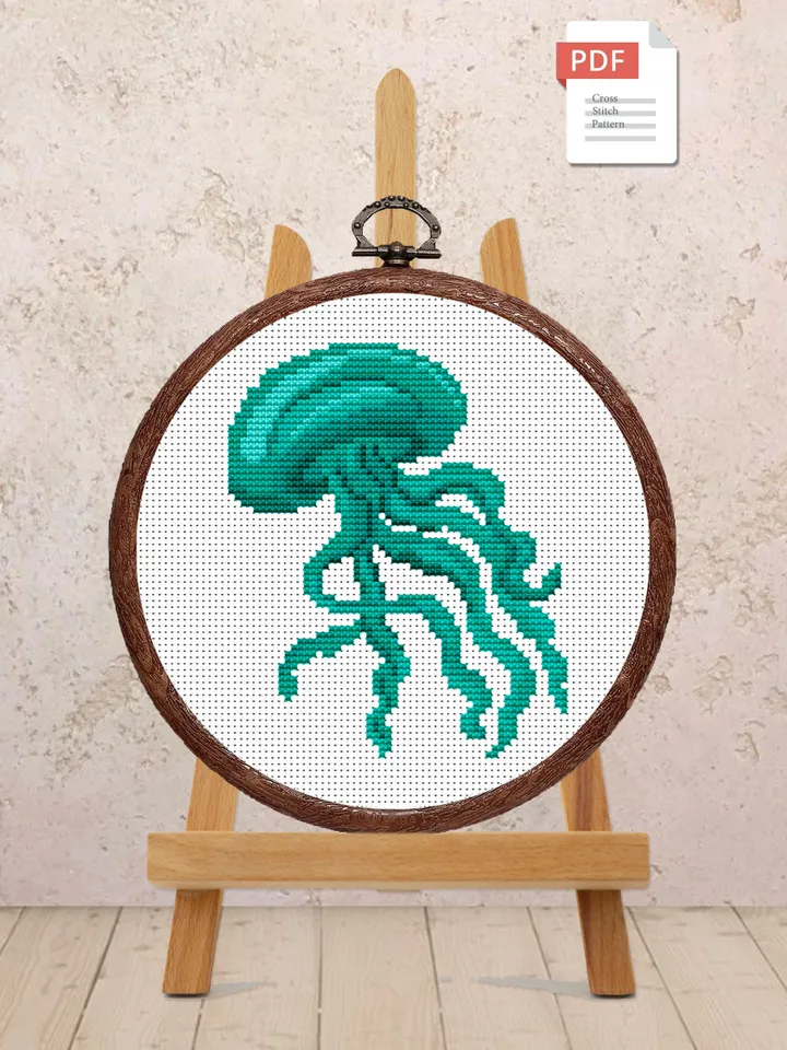 The Jellyfish Cross Stitch Pattern, Sea Cross Stitch, Embroidery Jellyfish, Medusa Cross Stitch Pattern, Modern Cross Stitch Pattern #anm013