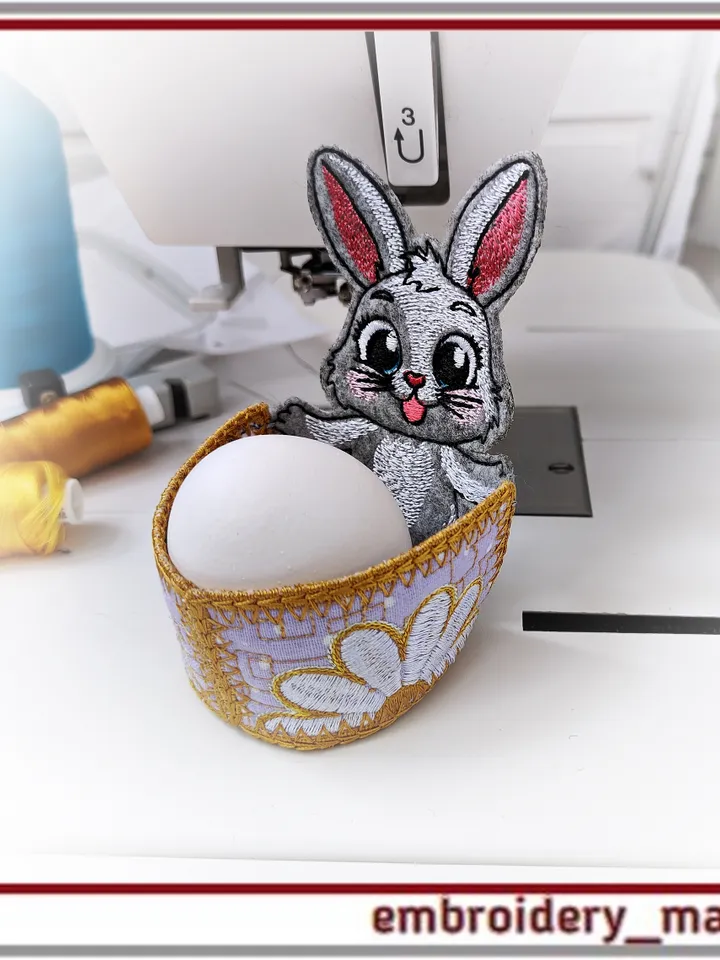 In the hoop embroidery design Easter egg basket Bunny
