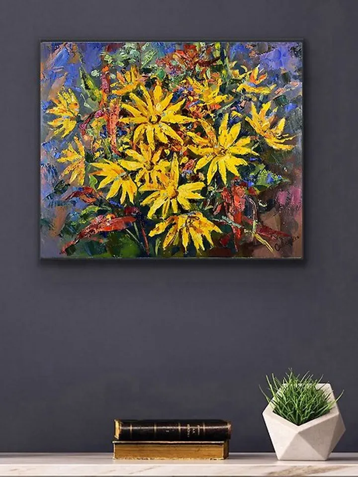 Bouquet Painting Flower Original Art Yellow Floral Artwork Impressionism