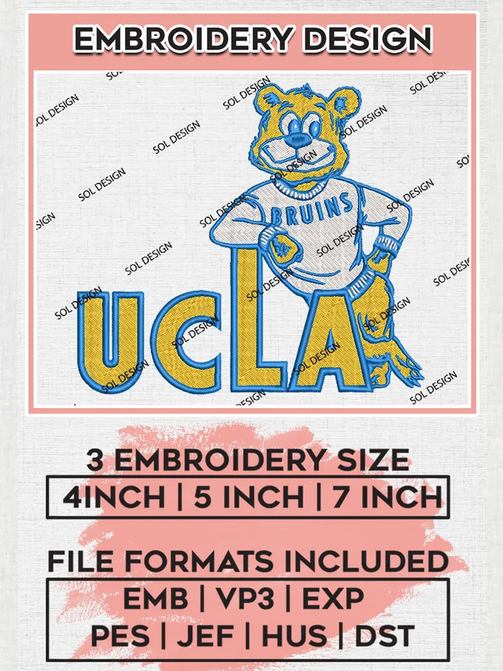 UCLA Bruins Team Logo Embroidery Design Files, NCAA UCLA Bruins Machine Embroidery, NCAA Teams, 3 sizes, NCAA Machine embroidery designs, Digital Download