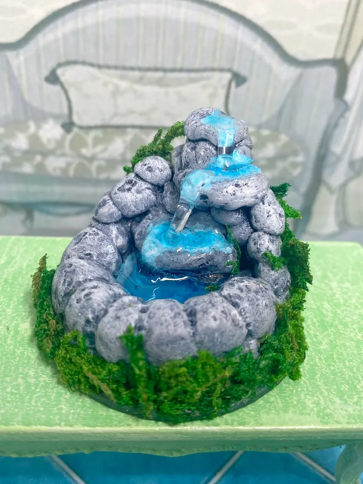 Tabletop fountain for dollhouse. Fountain. Puppet miniature. 1:12. Doll accessories.