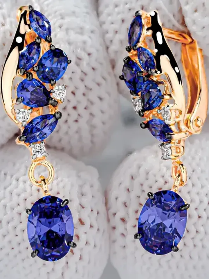 Earrings jewelry Silver gold plated 925 assay value with tanzanite