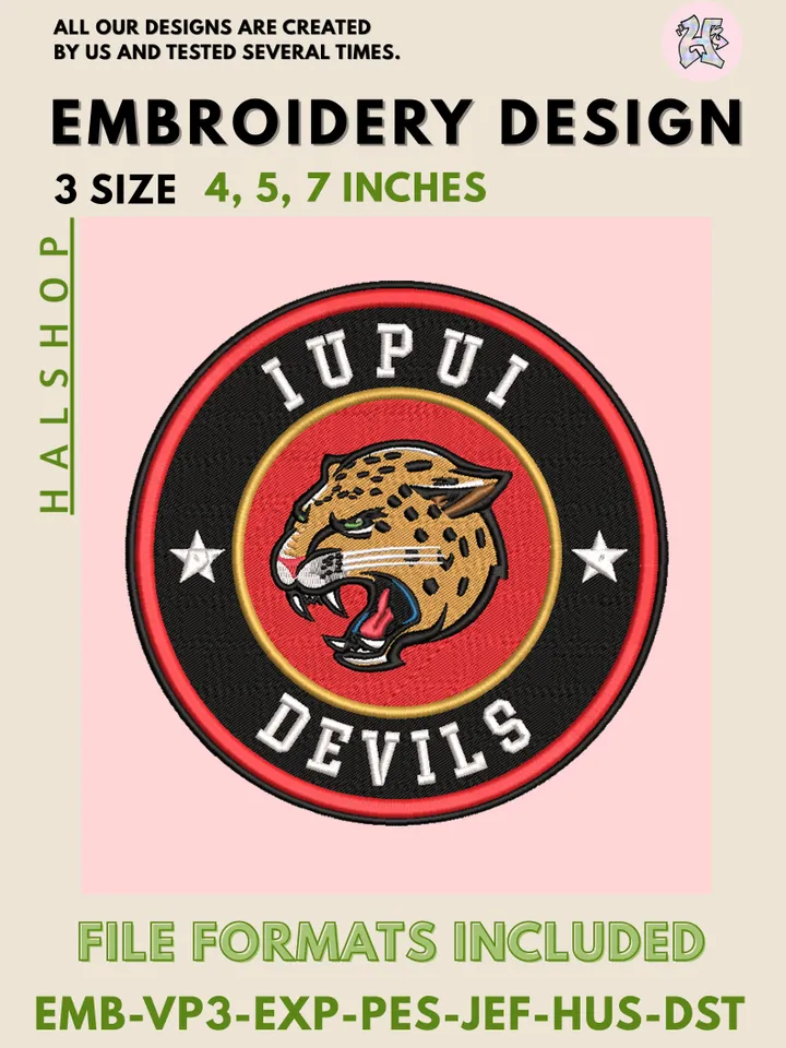 IUPUI Jaguars NCAA Embroidery Design Files – College Mascot Logo, 3 Sizes Digital Download, Machine Embroidery for Apparel and Gifts