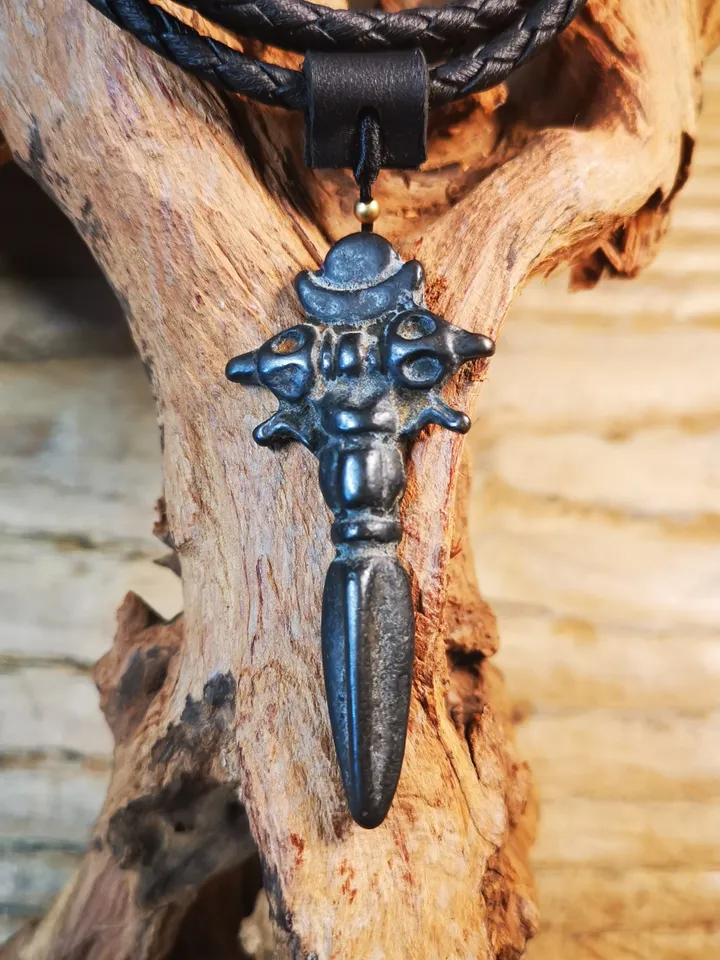 Gandhanra Antique Cross Vajra Phurba Amulet,Kila,Kilaka Pendant,Made of Thokcha,70 Years Old