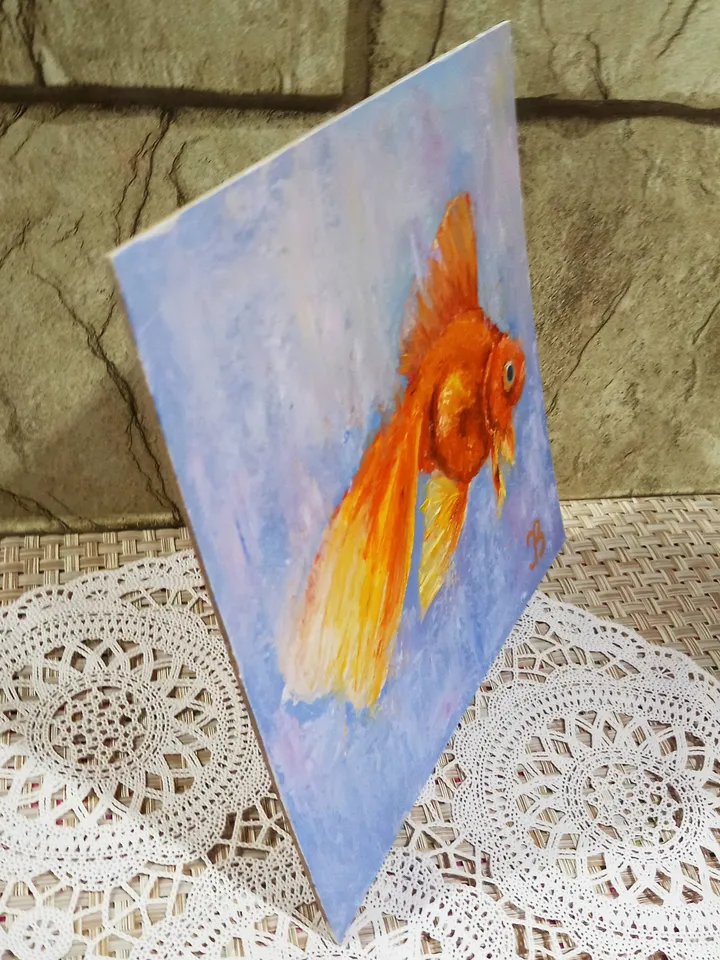 Goldfish original oil painting 20x20 cm