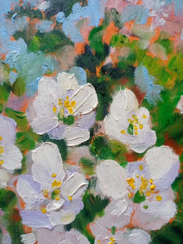 Oil painting "Spring in my garden"Cherry flowers Author's original Personalized Gifts Unique home decor Personalized home decor Custom decor