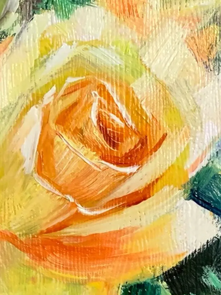 Oil Painting with Yellow Roses, Miniature Wall Art, Anniversary Gift
