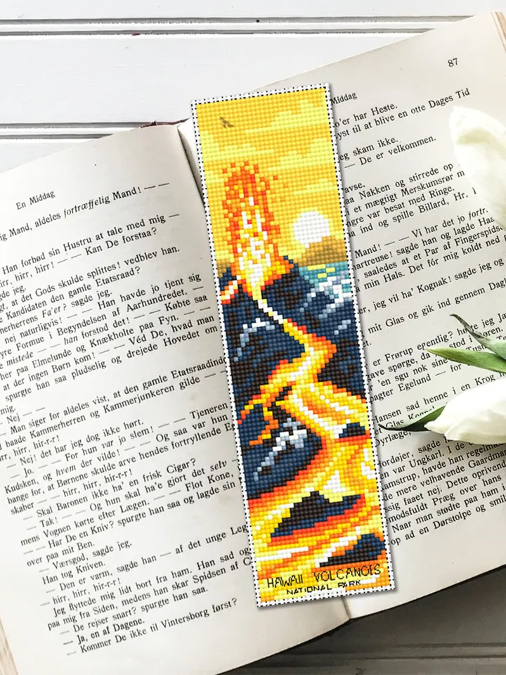 Hawaii volcanoes national park bookmark cross stitch pattern PDF download, Nature cross stitch chart, Digital bookmark pattern PDF #B242