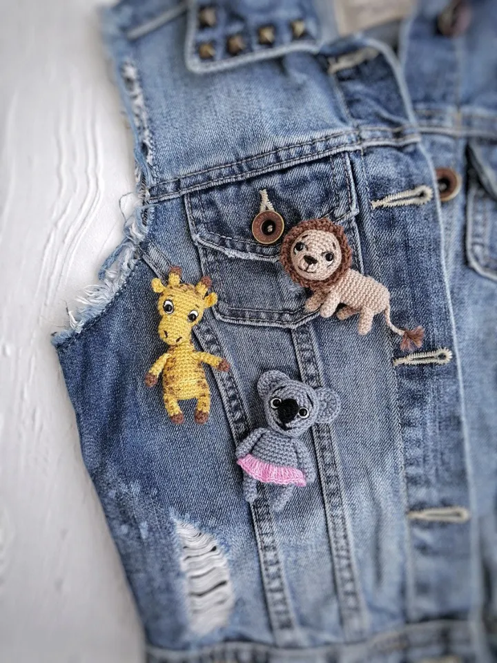 PDF Crochet SET Brooches Pattern: Giraffe, Lion, Koala, Amigurumi Brooch Pattern Crochet small toy Keychain Amigurumi Pattern Animal Pattern