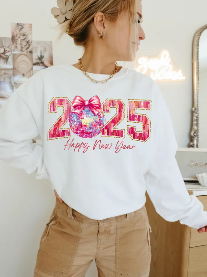 Happy New Year 2025 Png, Pink Coquette Bow Png, Retro New Years Png, Glitter Disco Ball Png, New Year New Me Png, Varsity Png, Brushstroke