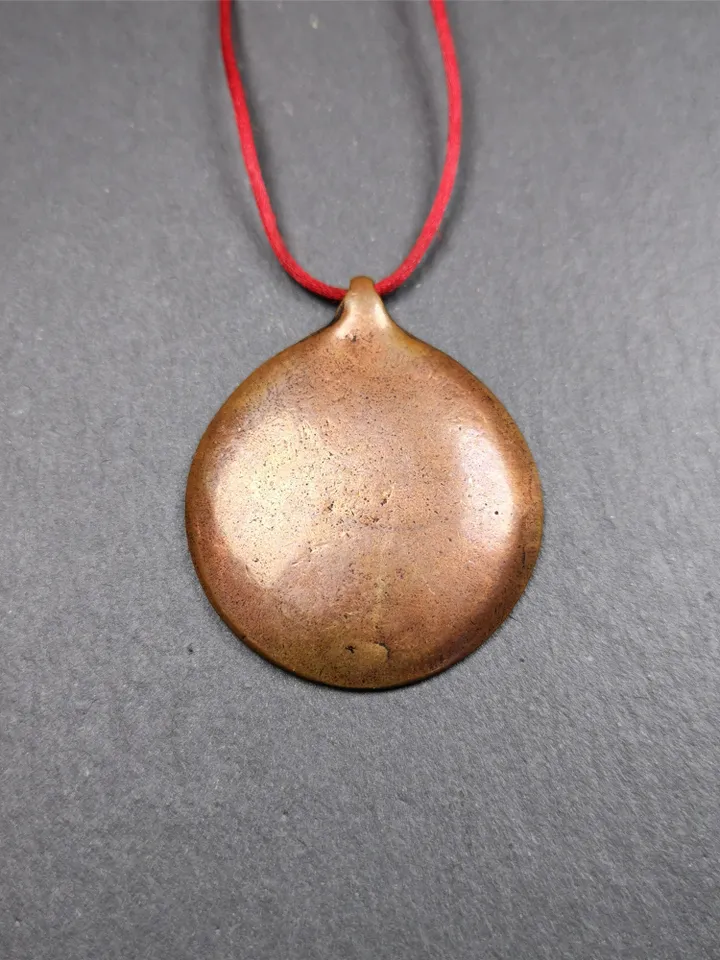 Gandhanra Vintage Tibetan Buddhist Amulet,Om Badge Pendant, Mantra of Om Mani Padme Hum, Made of Red Copper,1.46"