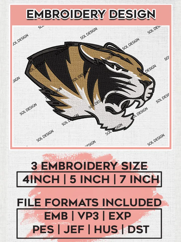 Missouri Tigers Embroidery Designs, NCAA Logo Machine Embroidery Files, NCAA Missouri Tigers Logo, NCAA Embroidery Designs, Machine Embroidery Designs, Digital Download