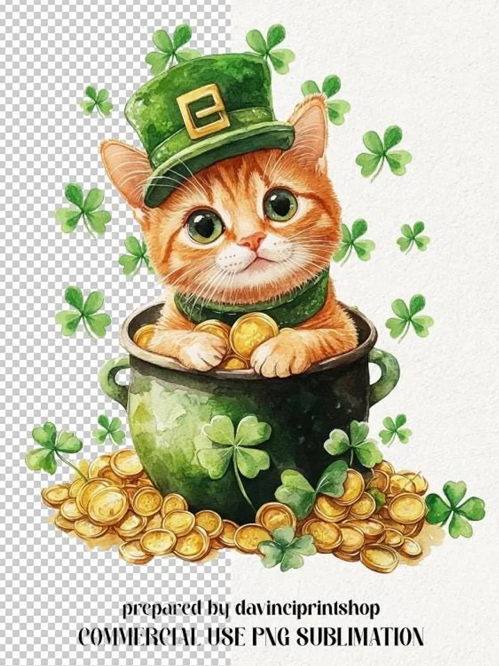 Cute St Patrick's Day Png, St Patrick's Cat png, St Patricks Day Cat Lover Png, Shamrock png, St Patrick's Day png, Cat Lover png, Irish png