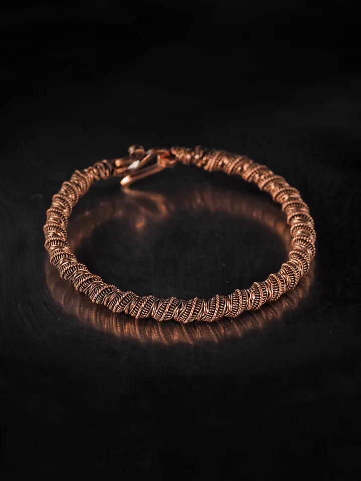 Narrow wire wrapped copper bracelet Unique metal bangle Handmade jewelry