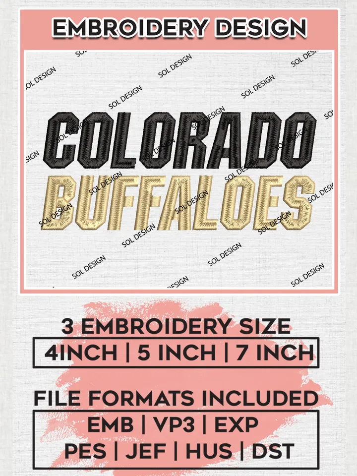 NCAA Colorado Buffaloes Team Writing Logo Embroidery Design Files, NCAA Colorado Buffaloes Machine Embroidery, NCAA Teams, 3 sizes, NCAA Machine embroidery designs, Digital Download