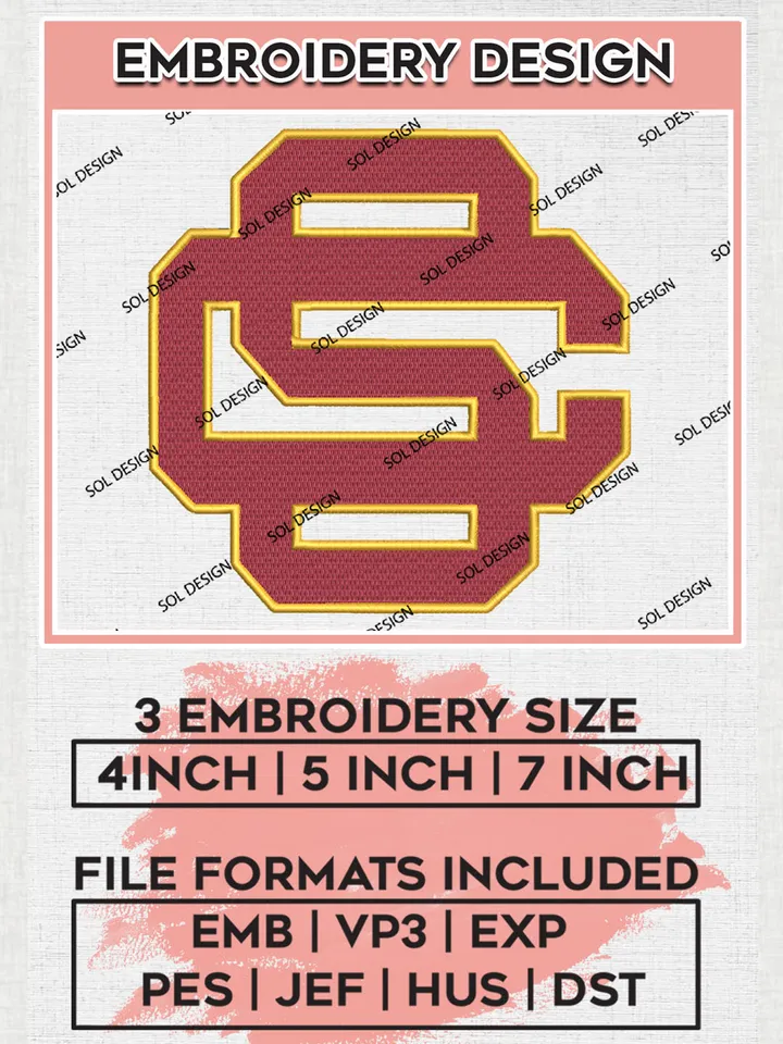 USC Trojans Football Team Game Day Logo Embroidery Design Files, NCAA USC Trojans Machine Embroidery, NCAA Teams, 3 sizes, NCAA Machine embroidery designs, Digital Download