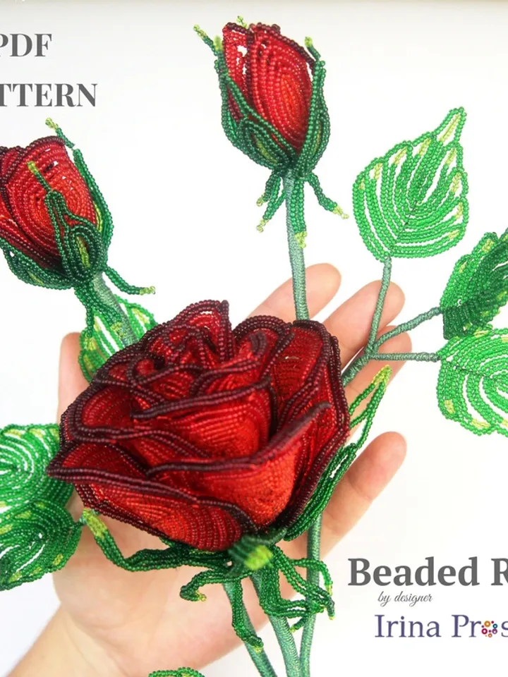 French Beaded Flowers pattern | Beaded Rose | Seed bead patterns | Beading tutorial | Digital Download - PDF