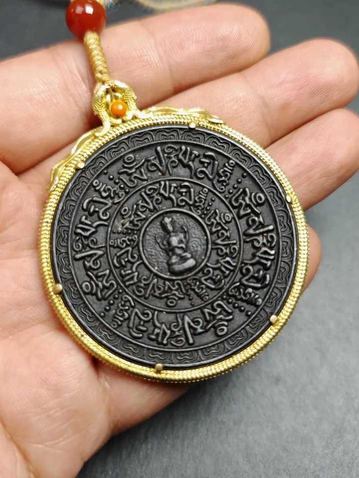 Gandhanra Handmade Tibetan Buddhist Amulet,Om Mani Padme Hum Badge Pendant, Mantra of Chenrezig, Protective Chram