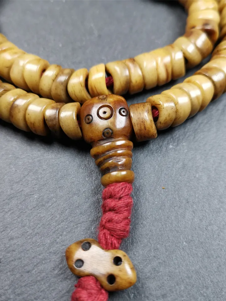 Gandhanra Original Tibetan Yak Bone Mala,Prayer Beads Necklace, Unique Wave Shape Beads,0.4"
