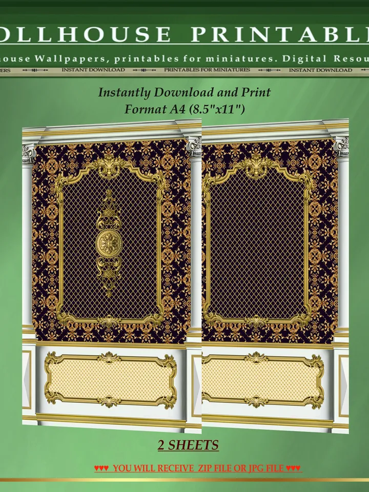 Wallpapers- Set 17-v10 | Printables for Dollhouses and Unique Miniature Projects | Digital Downloads | in Scale 1/12th