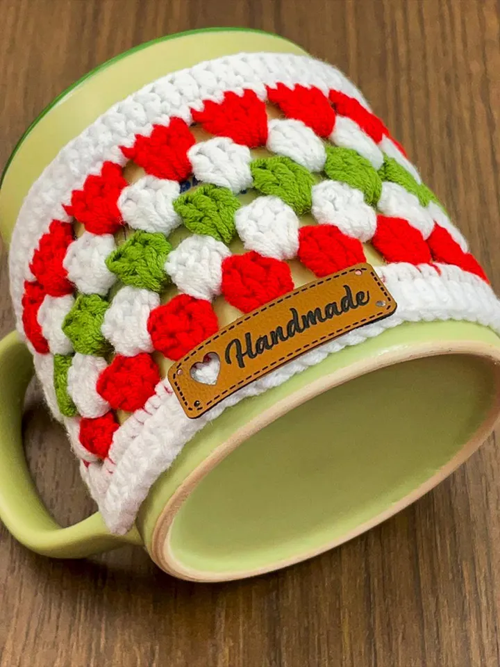 Christmas Crochet Mug Cozy Pattern PDF, Festive Red Green White Cup Cozy Pattern, Handmade Holiday Mug Cover, Crochet Cup Sleeve Tutorial