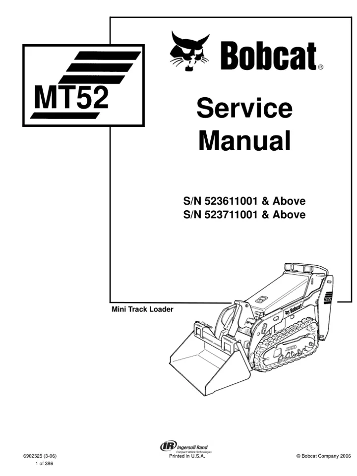 BOBCAT MT52 LOADER SERVICE SCHEMATICS REPAIR MANUAL