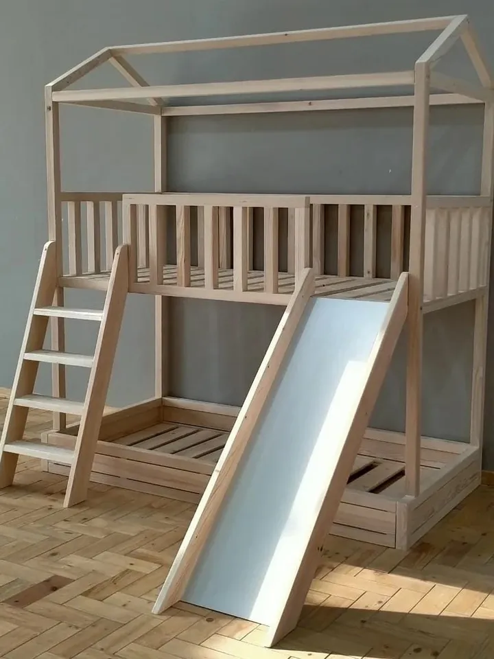 Handmade Inspired Toddler | Furniture & Toys Children's modern Bed Playhouse with slide